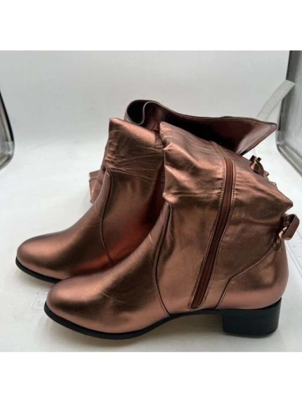 XYD Women Over The Knee Thigh High Leather Boots Chunky Heel Round Toe Brown